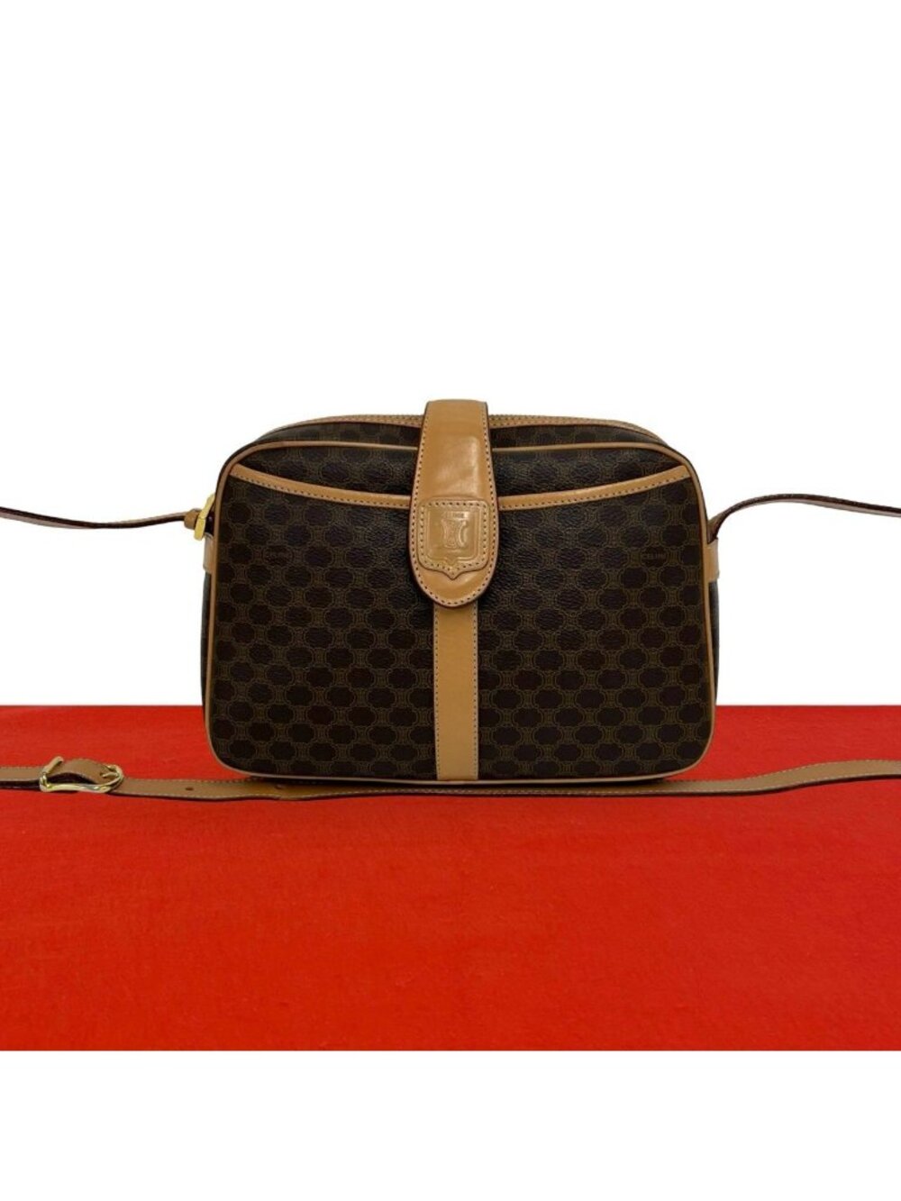 Celine Vintage Macadam Blason Pattern Triomphe Leather Shoulder Bag Pochette